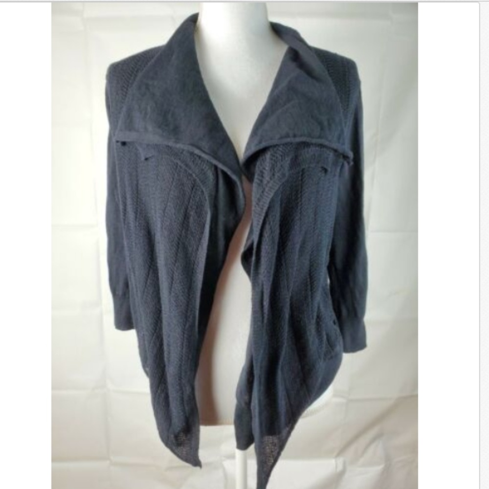 Lauren Ralph Small Black Linen Blend Open Cardigan